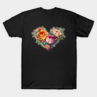 Floral Garden Botanical Print with wild flowers Heart Valentines T-Shirt